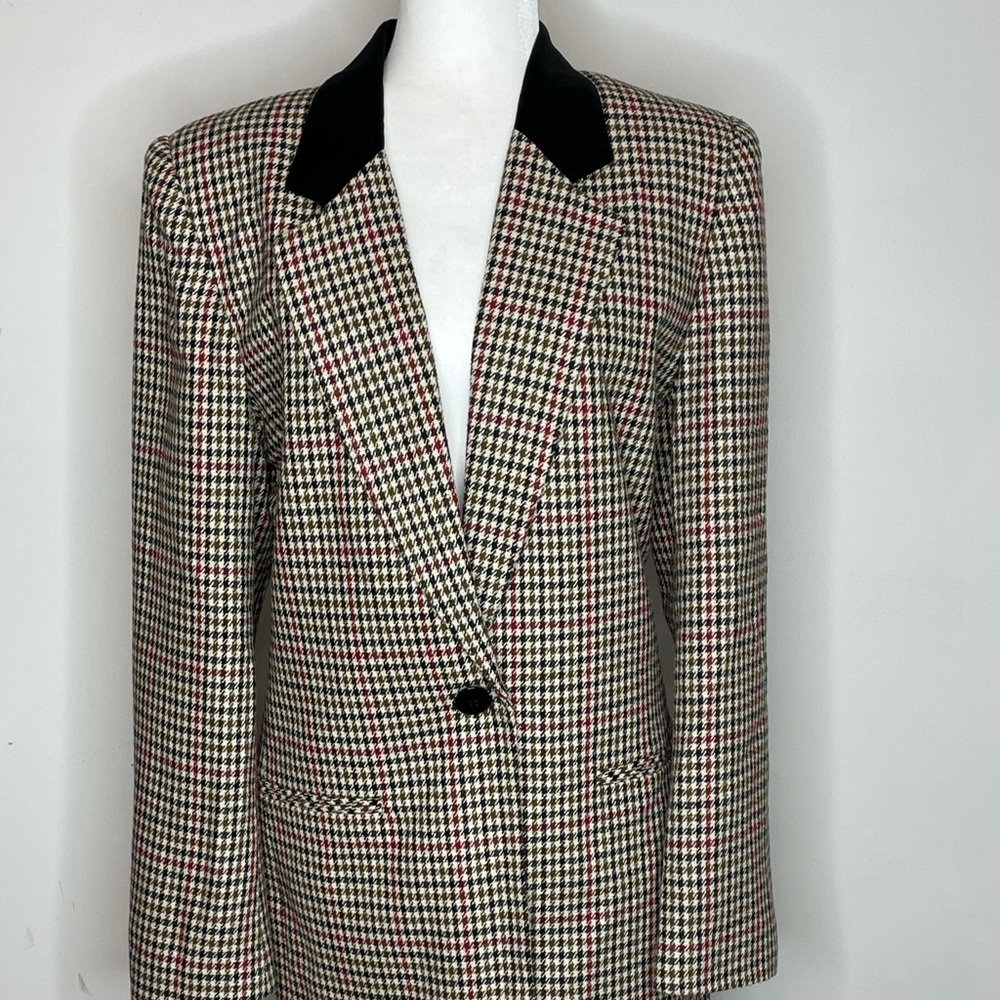Vintage Requirement Women's Houndstooth Blazer Sz 14 T Velvet Colllar Academia